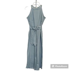 Size small Blue and white striped stretchy romper halter top w/pockets